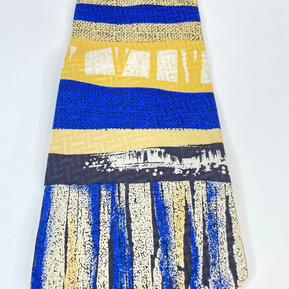 Tesoro‎ Rosso Retro Abstract Necktie Mens Silk Blue Yellow Black Urban Chic Work